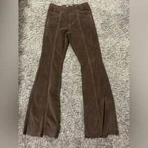 Brown flare jeans.